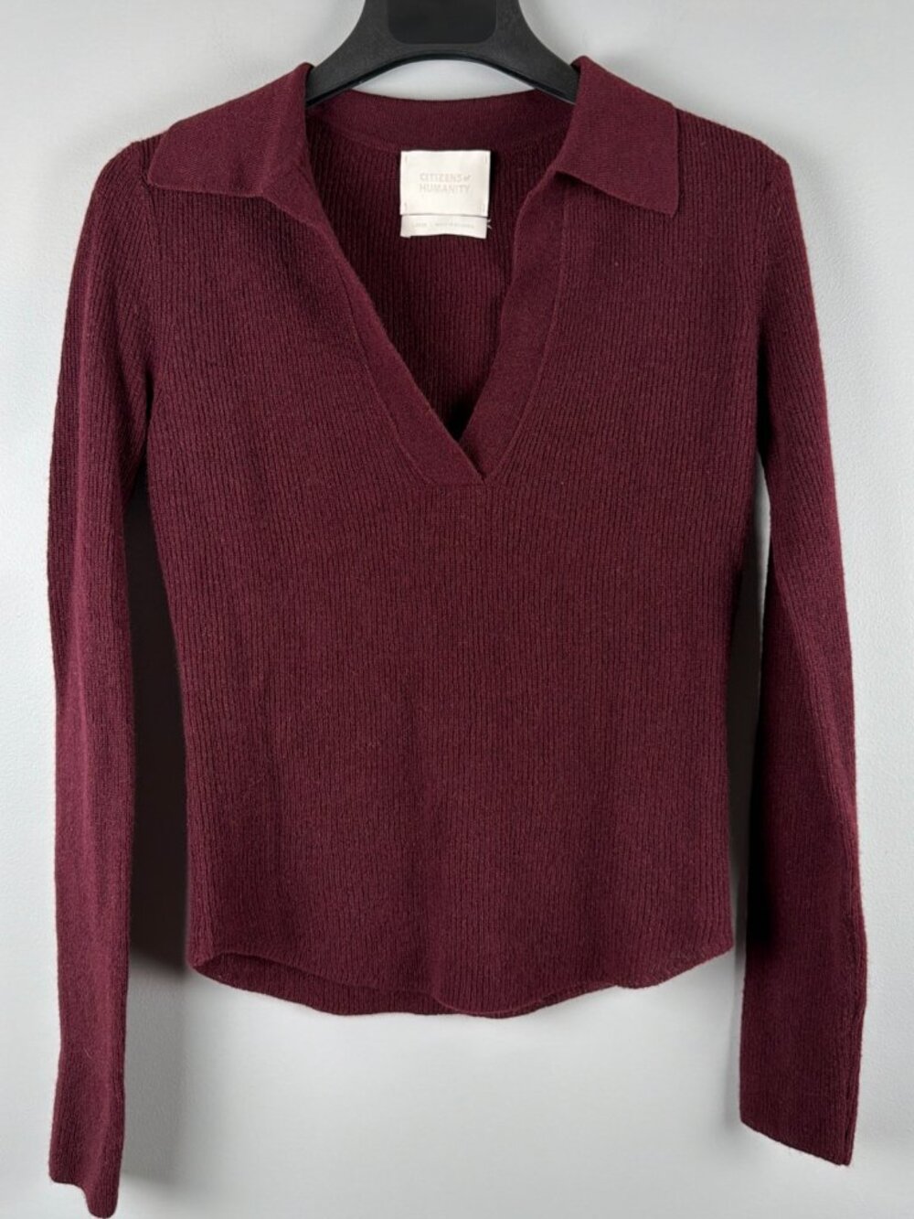 Citizens of Humanity Simone Polo Sweater Womens L Burgundy Red Cashmere Wool